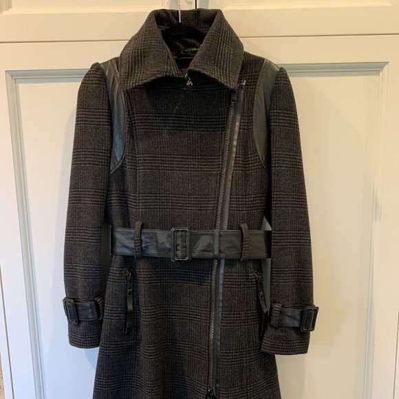 Rare Vintage Mackage Grey Plaid Wool Coat Medium